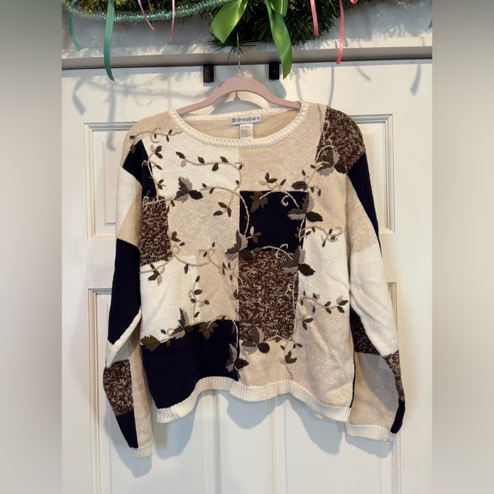 Vintage 90s Dress Barn Black Cream and Tan Block Pattern Sweater